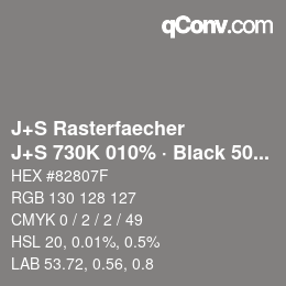 Farbcode: J+S Rasterfaecher - J+S 730K 010% · Black 50% | qconv.com