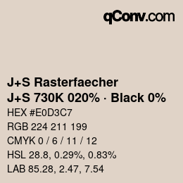 Color code: J+S Rasterfaecher - J+S 730K 020% · Black 0% | qconv.com