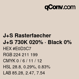 Code couleur: J+S Rasterfaecher - J+S 730K 020% · Black 0% | qconv.com