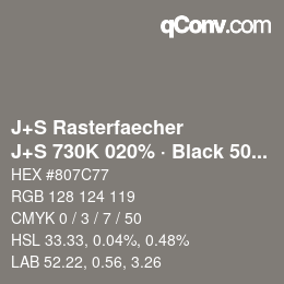 Code couleur: J+S Rasterfaecher - J+S 730K 020% · Black 50% | qconv.com