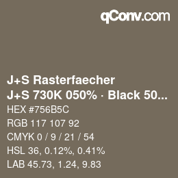Code couleur: J+S Rasterfaecher - J+S 730K 050% · Black 50% | qconv.com