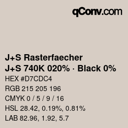 Farbcode: J+S Rasterfaecher - J+S 740K 020% · Black 0% | qconv.com
