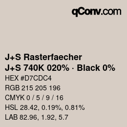 Color code: J+S Rasterfaecher - J+S 740K 020% · Black 0% | qconv.com