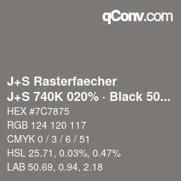 カラーコード: J+S Rasterfaecher - J+S 740K 020% · Black 50% | qconv.com