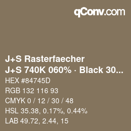 カラーコード: J+S Rasterfaecher - J+S 740K 060% · Black 30% | qconv.com