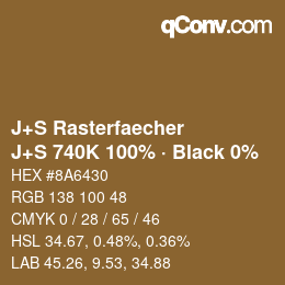 颜色代码: J+S Rasterfaecher - J+S 740K 100% · Black 0% | qconv.com