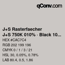 カラーコード: J+S Rasterfaecher - J+S 750K 010% · Black 10% | qconv.com