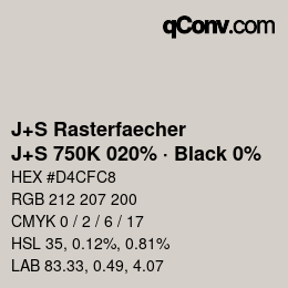Code couleur: J+S Rasterfaecher - J+S 750K 020% · Black 0% | qconv.com
