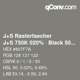カラーコード: J+S Rasterfaecher - J+S 750K 020% · Black 50% | qconv.com