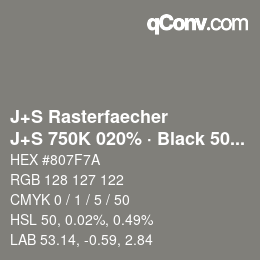 Color code: J+S Rasterfaecher - J+S 750K 020% · Black 50% | qconv.com