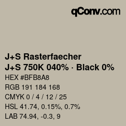 Farbcode: J+S Rasterfaecher - J+S 750K 040% · Black 0% | qconv.com