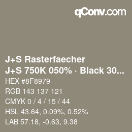 カラーコード: J+S Rasterfaecher - J+S 750K 050% · Black 30% | qconv.com