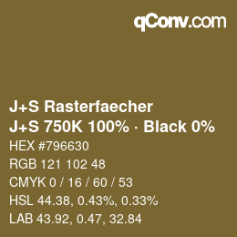 カラーコード: J+S Rasterfaecher - J+S 750K 100% · Black 0% | qconv.com