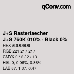 Farbcode: J+S Rasterfaecher - J+S 760K 010% · Black 0% | qconv.com