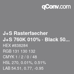 カラーコード: J+S Rasterfaecher - J+S 760K 010% · Black 50% | qconv.com