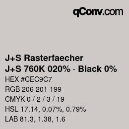 カラーコード: J+S Rasterfaecher - J+S 760K 020% · Black 0% | qconv.com