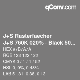 Farbcode: J+S Rasterfaecher - J+S 760K 020% · Black 50% | qconv.com