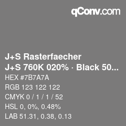 Color code: J+S Rasterfaecher - J+S 760K 020% · Black 50% | qconv.com