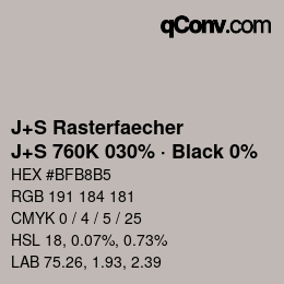 カラーコード: J+S Rasterfaecher - J+S 760K 030% · Black 0% | qconv.com