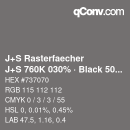 Farbcode: J+S Rasterfaecher - J+S 760K 030% · Black 50% | qconv.com