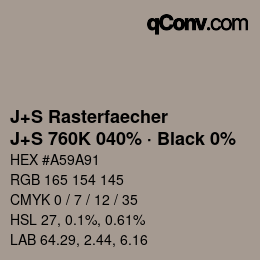 Code couleur: J+S Rasterfaecher - J+S 760K 040% · Black 0% | qconv.com