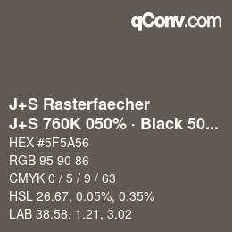 Code couleur: J+S Rasterfaecher - J+S 760K 050% · Black 50% | qconv.com