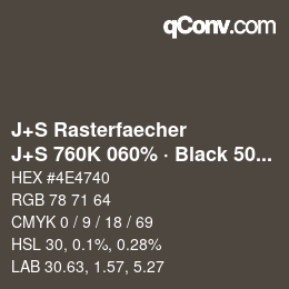 カラーコード: J+S Rasterfaecher - J+S 760K 060% · Black 50% | qconv.com
