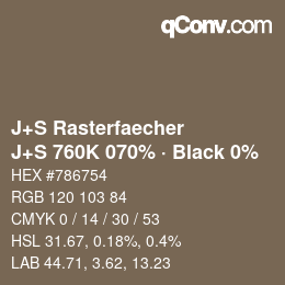 カラーコード: J+S Rasterfaecher - J+S 760K 070% · Black 0% | qconv.com