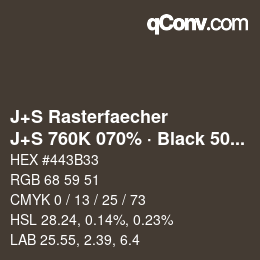 Farbcode: J+S Rasterfaecher - J+S 760K 070% · Black 50% | qconv.com