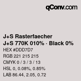 Farbcode: J+S Rasterfaecher - J+S 770K 010% · Black 0% | qconv.com