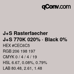 Farbcode: J+S Rasterfaecher - J+S 770K 020% · Black 0% | qconv.com
