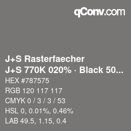 Code couleur: J+S Rasterfaecher - J+S 770K 020% · Black 50% | qconv.com