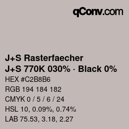 カラーコード: J+S Rasterfaecher - J+S 770K 030% · Black 0% | qconv.com