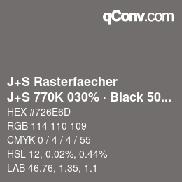 Farbcode: J+S Rasterfaecher - J+S 770K 030% · Black 50% | qconv.com