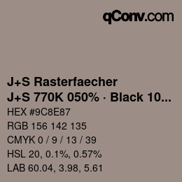 カラーコード: J+S Rasterfaecher - J+S 770K 050% · Black 10% | qconv.com