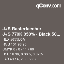 Farbcode: J+S Rasterfaecher - J+S 770K 050% · Black 50% | qconv.com