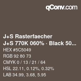 カラーコード: J+S Rasterfaecher - J+S 770K 060% · Black 50% | qconv.com