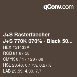 Farbcode: J+S Rasterfaecher - J+S 770K 070% · Black 50% | qconv.com