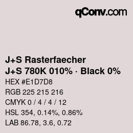 カラーコード: J+S Rasterfaecher - J+S 780K 010% · Black 0% | qconv.com