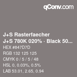 Code couleur: J+S Rasterfaecher - J+S 780K 020% · Black 50% | qconv.com