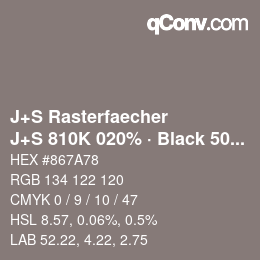 カラーコード: J+S Rasterfaecher - J+S 810K 020% · Black 50% | qconv.com