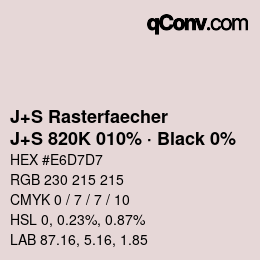 カラーコード: J+S Rasterfaecher - J+S 820K 010% · Black 0% | qconv.com