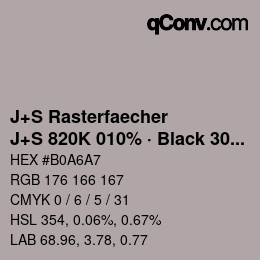 カラーコード: J+S Rasterfaecher - J+S 820K 010% · Black 30% | qconv.com