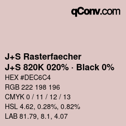 Farbcode: J+S Rasterfaecher - J+S 820K 020% · Black 0% | qconv.com