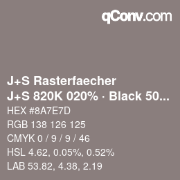 カラーコード: J+S Rasterfaecher - J+S 820K 020% · Black 50% | qconv.com