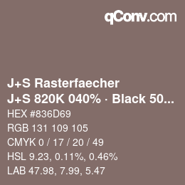 カラーコード: J+S Rasterfaecher - J+S 820K 040% · Black 50% | qconv.com