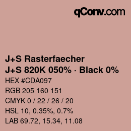 颜色代码: J+S Rasterfaecher - J+S 820K 050% · Black 0% | qconv.com