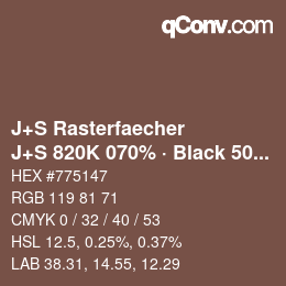 Farbcode: J+S Rasterfaecher - J+S 820K 070% · Black 50% | qconv.com
