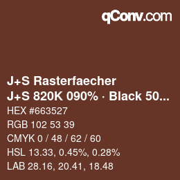 カラーコード: J+S Rasterfaecher - J+S 820K 090% · Black 50% | qconv.com