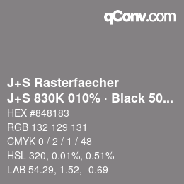 Code couleur: J+S Rasterfaecher - J+S 830K 010% · Black 50% | qconv.com